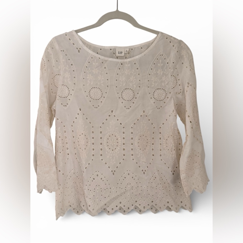 Eyelet Embroidered Fairy Women’s Blouse GAP boho top size xs